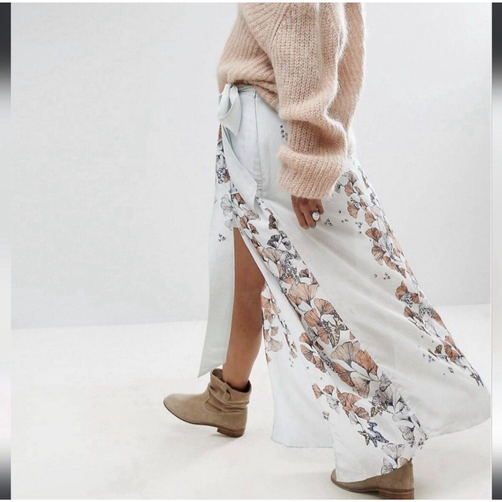 Free People Bri Bri Butterfly Maxi Skirt Blue Orange Women’s 6 Boho Spring - Picture 11 of 16
